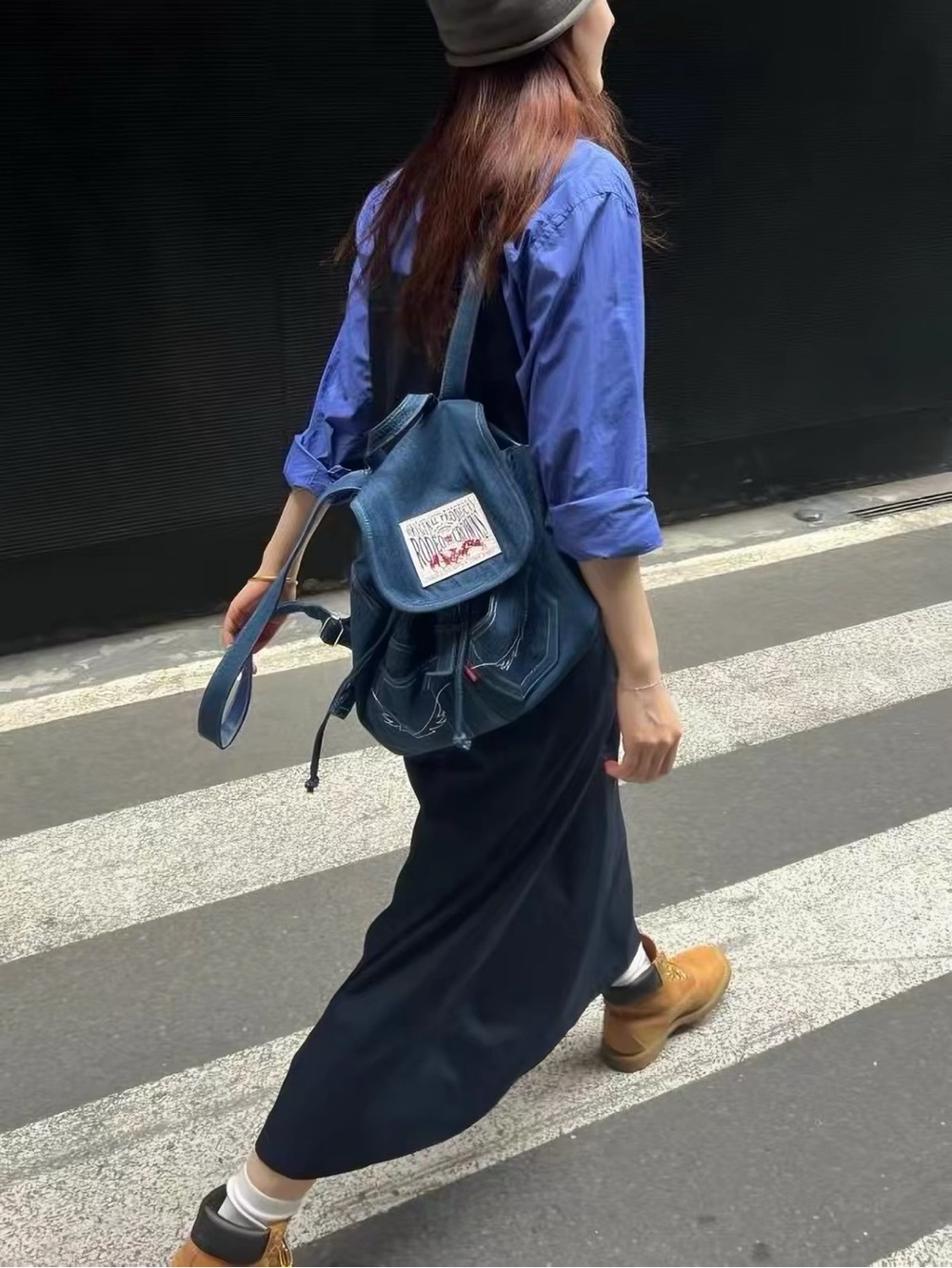 Vintage Denim Drawstring Backpack | Contrast Stitch Utility Bag